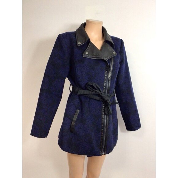 Motto Wool Coat Jacket Leather Trim Womens Small - Picture 10 of 11